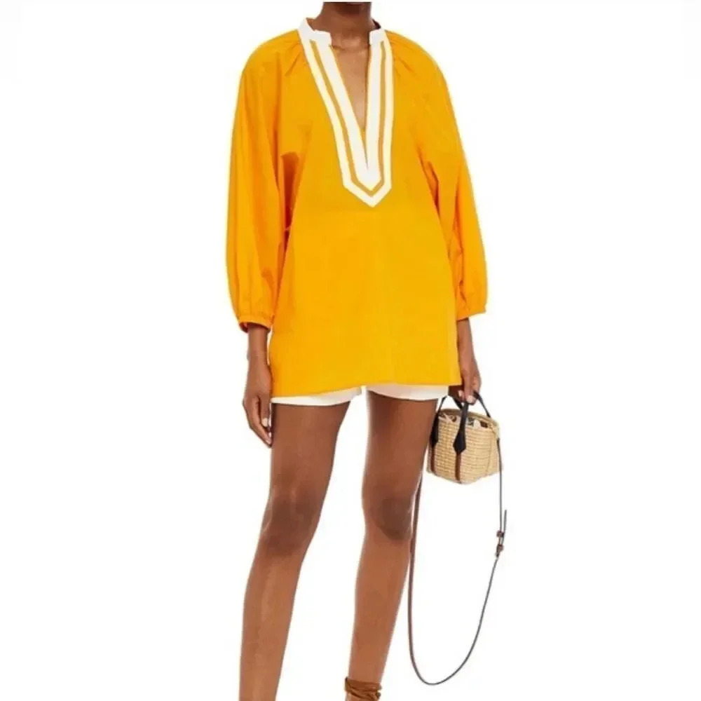 TORY BURCH Wo Puff Sleeve Cotton Poplin Tunic orange